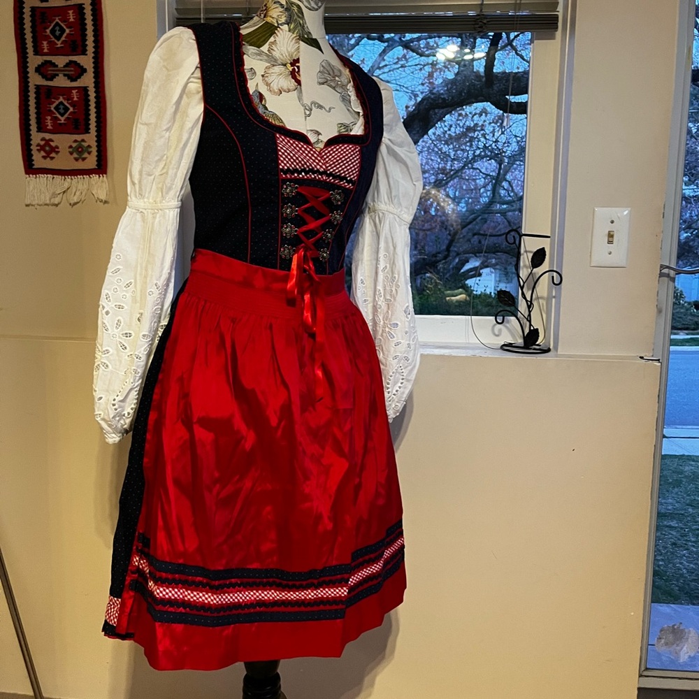 Traditional Dirndl Dress with Red Apron